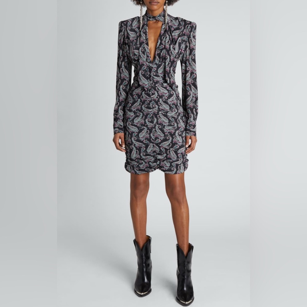 Isabel Marant Black and Gray Paisley Mini Dress